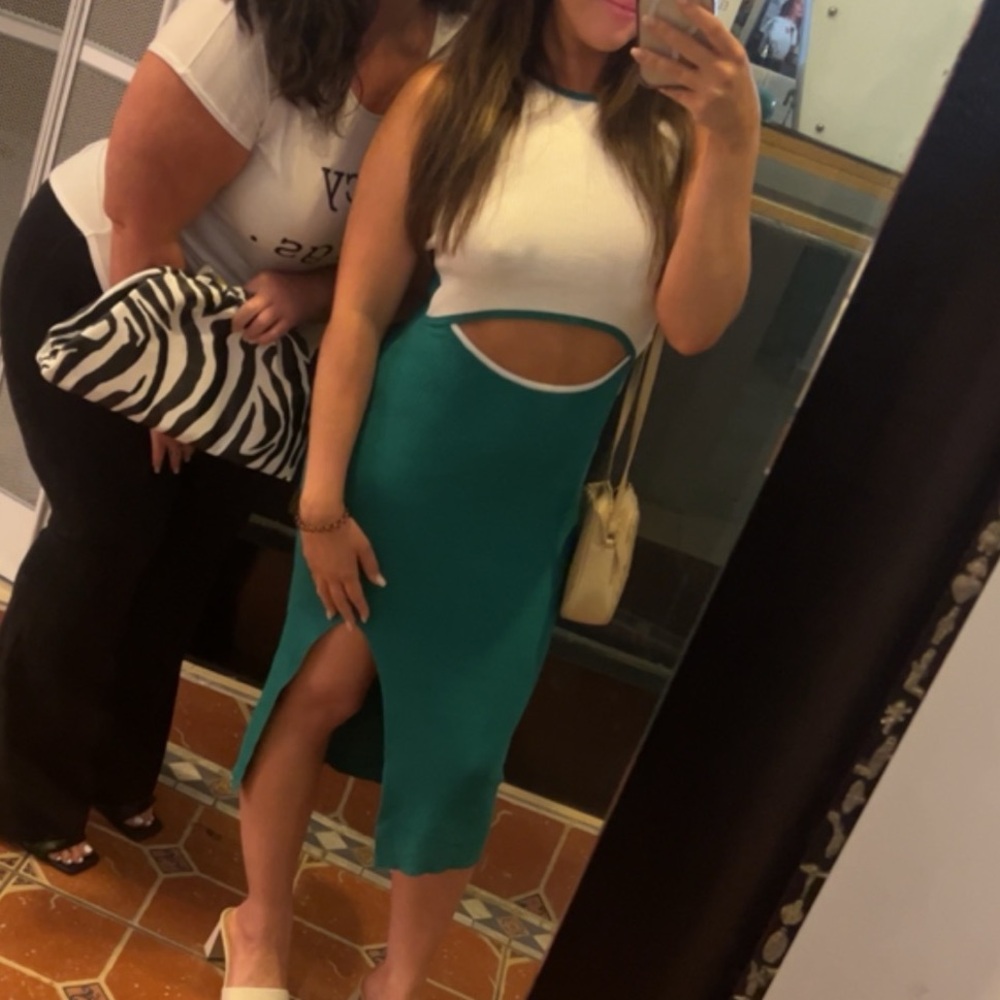 Green and White Cutout Dress